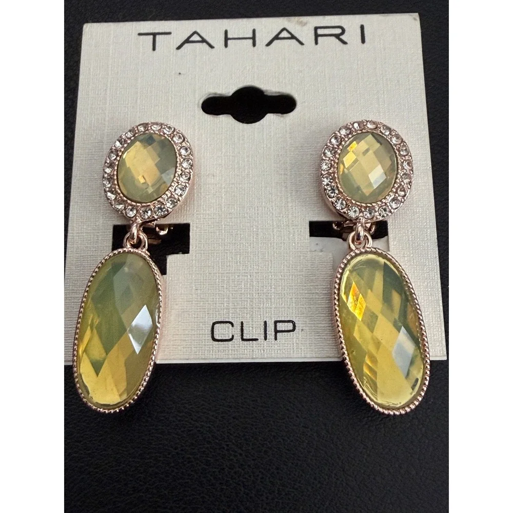 Tahari Earrings Lot of 4 Pair Clip Ons Rhinestone Drop Dangle Red Blue Yellow - Picture 4 of 9